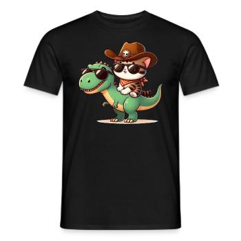 Dinosaurier Und Katze, T-Rex, Katzenbesitzer - Männer T-Shirt - Schwarz - Vorne - AI Model Male 178 light (178cm)