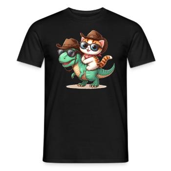 Dinosaurier Und Katze, T-Rex, Katzenbesitzer - Männer T-Shirt - Schwarz - Vorne - AI Model Male 178 light (178cm)