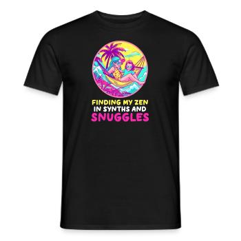 EDM Rave Mom Finding My Zen in Synths and Snuggles - Men's T-Shirt - black - Front - AI Model Male 178 light (178cm)