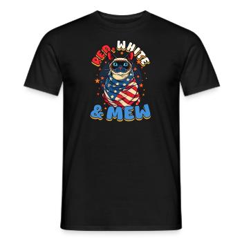 4. Juli Katze Rot, Weiß - Männer T-Shirt - Schwarz - Vorne - AI Model Male 178 light (178cm)