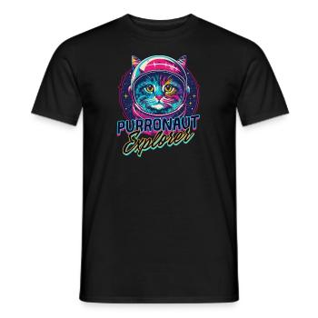 Cat Astronaut Purronaut Explorer - Men's T-Shirt - black - Front - AI Model Male 178 light (178cm)