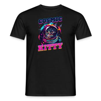 Cat Astronaut Cosmic Kitty - Men's T-Shirt - black - Front - AI Model Male 178 light (178cm)