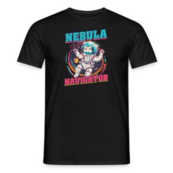 Cat Astronaut Nebula Navigator - Men's T-Shirt - black - Front - AI Model Male 178 light (178cm)