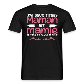 I have two titles Mom and Granny | Mother's Day - Men's T-Shirt - black - Front - AI Model Male 178 light (178cm)