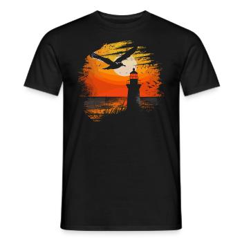 Mouette Seabird Lighthouse Coucher de Soleil - T-shirt homme - noir - Devant - AI Model Male 178 light (178cm)
