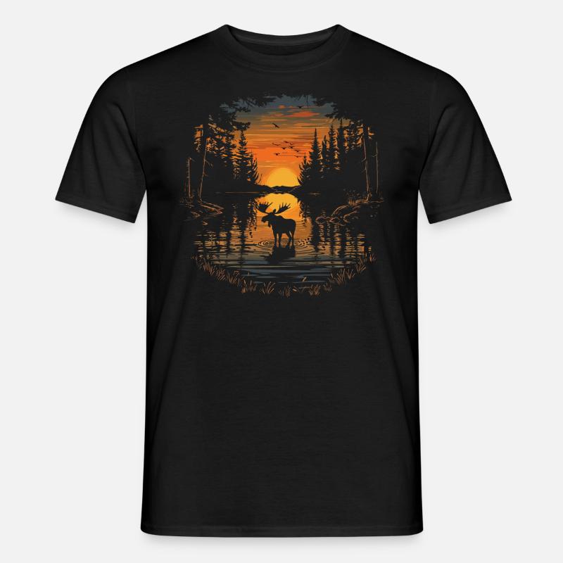 Elch Elche Waldtier Sunset - Männer T-Shirt - Schwarz