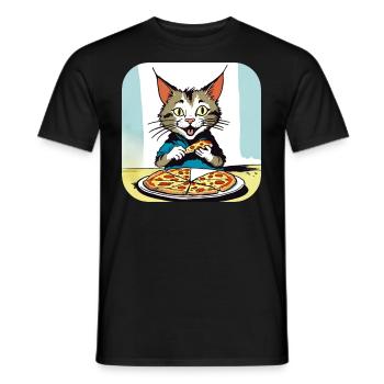 Le chat adore la pizza - T-shirt homme - noir - Devant - AI Model Male 178 light (178cm)