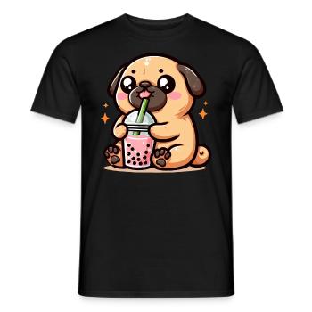 Bubble Tea Boba Milch Kawaii Anime Hund Mops - Männer T-Shirt - Schwarz - Vorne - AI Model Male 178 light (178cm)