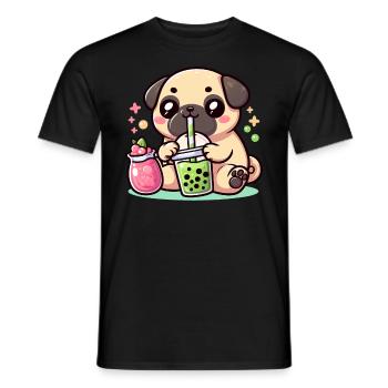 Bubble Tea Boba Milch Kawaii Anime Hund Mops - Männer T-Shirt - Schwarz - Vorne - AI Model Male 178 light (178cm)