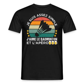 J' aime le badminton et l' apéro cadeau vintage - T-shirt homme - noir - Devant - AI Model Male 178 light (178cm)