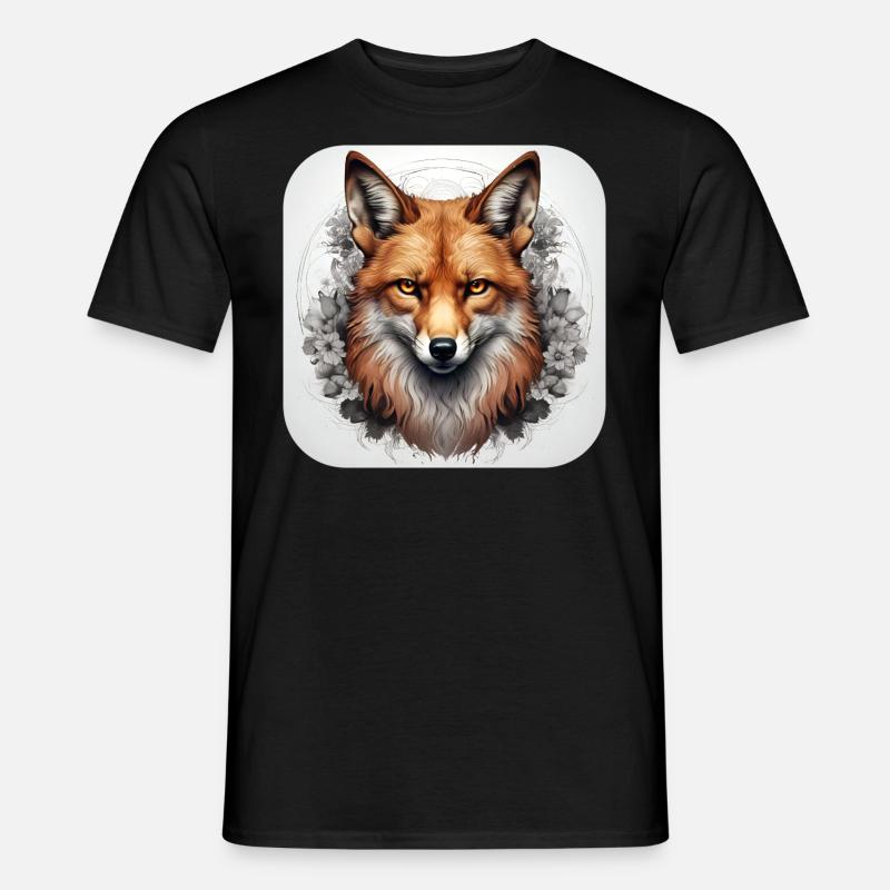 Fuchs mit Blumen - Männer T-Shirt - Schwarz
