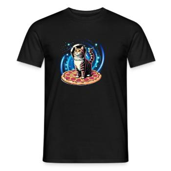 Space Cat Pizza Funny Kitten - Men's T-Shirt - black - Front - AI Model Male 178 light (178cm)