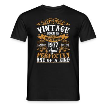 1977 September 1977 47th Anniversary Gift 1977 - Men's T-Shirt - black - Front - AI Model Male 178 light (178cm)