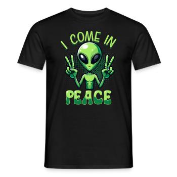Alien Alien I Come in Peace Peace - Men's T-Shirt - black - Front - AI Model Male 178 light (178cm)