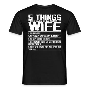5 Things You Should Know About My Wife - Marriage - T-shirt homme - noir - Devant - AI Model Male 178 light (178cm)