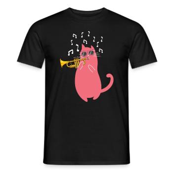 Katze mit Sonnenbrille spielt Trompete - Männer T-Shirt - Schwarz - Vorne - AI Model Male 178 light (178cm)