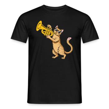 Coole Katze mit Sonnenbrille spielt Trompete - Männer T-Shirt - Schwarz - Vorne - AI Model Male 178 light (178cm)