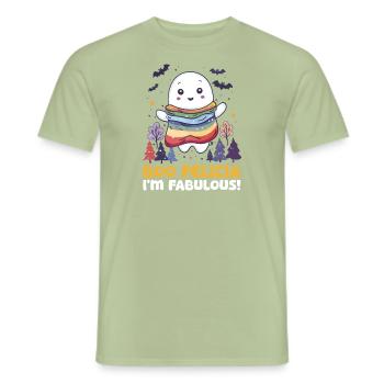 Gay Halloween Boo Felicia, I'M Fabulous! - Men's T-Shirt - sage - Front - AI Model Male 178 light (178cm)