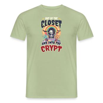 Halloween gay Sortir du placard et entrer dans la crypte - T-shirt homme - vert sauge - Devant - AI Model Male 178 light (178cm)