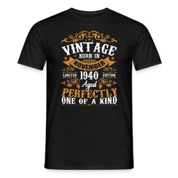 Vintage November 1940 Anniversary November 1940 - Men's T-Shirt - black - Front - AI Model Male 178 light (178cm)