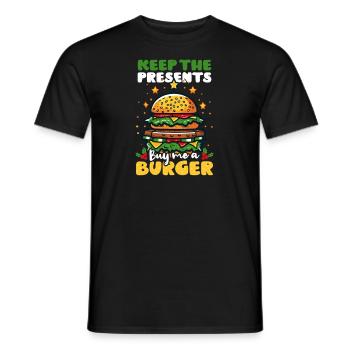 Burger Christmas Keep Presents I Want Burger - Men's T-Shirt - black - Front - AI Model Male 178 light (178cm)