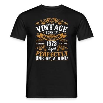 Vintage November 1973 Anniversary November 1973 - Men's T-Shirt - black - Front - AI Model Male 178 light (178cm)