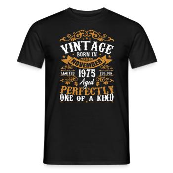 Vintage November 1975 Anniversary November 1975 - Men's T-Shirt - black - Front - AI Model Male 178 light (178cm)