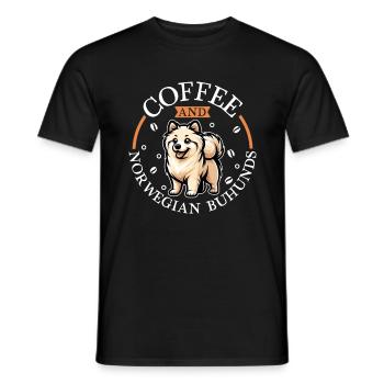 Café et Buhund norvégien - T-shirt homme - noir - Devant - AI Model Male 178 light (178cm)
