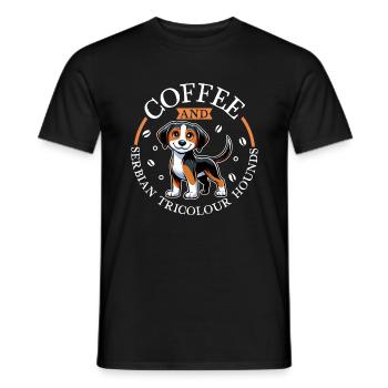 Kaffee und Dreifarbiger Serbischer Laufhund - Männer T-Shirt - Schwarz - Vorne - AI Model Male 178 light (178cm)