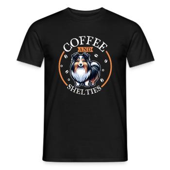 Café et chien de berger Shetland - T-shirt homme - noir - Devant - AI Model Male 178 light (178cm)