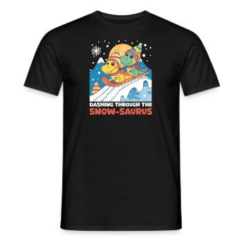 Dinosaur Christmas Dashing Through The Snow-Saurus - Men's T-Shirt - black - Front - AI Model Male 178 light (178cm)