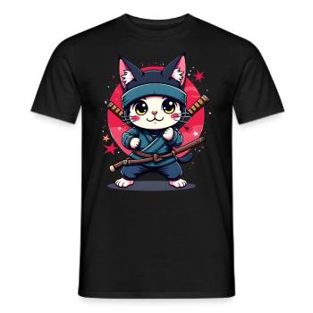 Japanische Kawaii Ninja Katze - Männer T-Shirt - Schwarz - Vorne - AI Model Male 178 light (178cm)