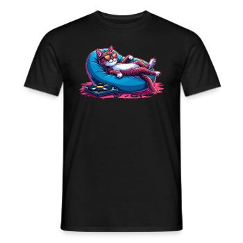 Katze & Musik, Bunte Digitale Kunst Katze - Männer T-Shirt - Schwarz - Vorne - AI Model Male 178 light (178cm)