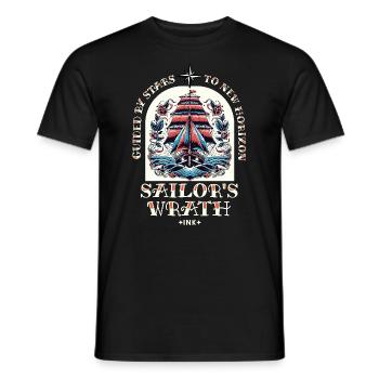 Sailboat Sailing Ship Tattoo Vintage Adventure - Men's T-Shirt - black - Front - AI Model Male 178 light (178cm)