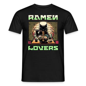 Japanese Ramen Cat Streetwear - Men's T-Shirt - black - Front - AI Model Male 178 light (178cm)