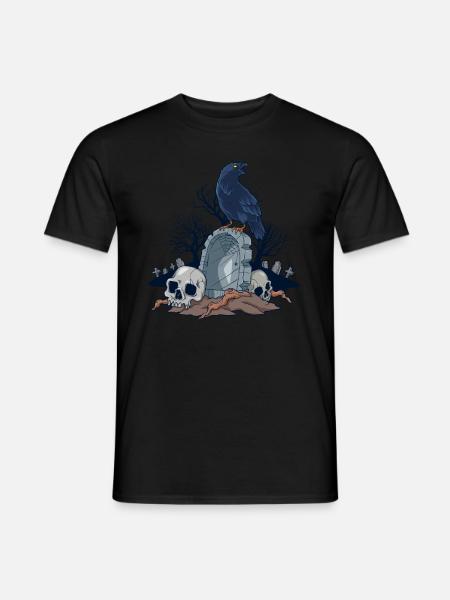 Goth und Gothic - Friedhof mit Rabe Schädel - Männer T-Shirt - Schwarz