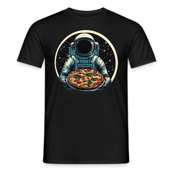 Astronaut with salami pizza space design - Men's T-Shirt - black - Front - AI Model Male 178 light (178cm)