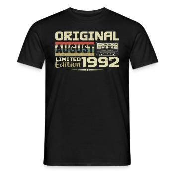August 1992 - Born August 1992 Built August 1992 - Men's T-Shirt - black - Front - AI Model Male 178 light (178cm)