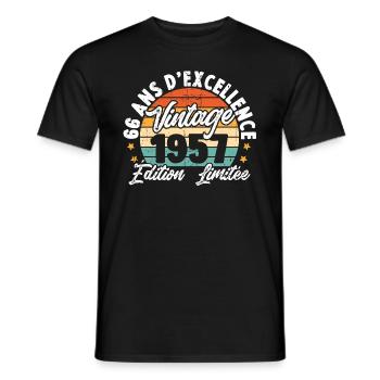 Vintage Cadeau D'anniversaire 66 Ans Vintage 1957 - T-shirt homme - noir - Devant - AI Model Male 178 light (178cm)