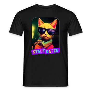 Stadtkatze Party Club City Cat Katze Sonnenbrille - Männer T-Shirt - Schwarz - Vorne - AI Model Male 178 light (178cm)