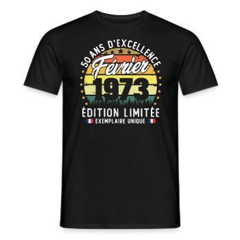 Vintage Cadeau Anniversaire 50 Ans Février 1973 - T-shirt homme - noir - Devant - AI Model Male 178 light (178cm)