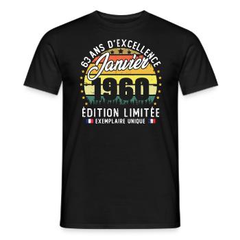 Vintage Cadeau Anniversaire 63 Ans Janvier 1960 - T-shirt homme - noir - Devant - AI Model Male 178 light (178cm)