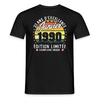 Vintage Birthday Gift 33 Years January 1990 - Men's T-Shirt - black - Front - AI Model Male 178 light (178cm)