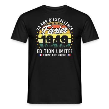 Vintage Cadeau Anniversaire 74 Ans Février 1949 - T-shirt homme - noir - Devant - AI Model Male 178 light (178cm)