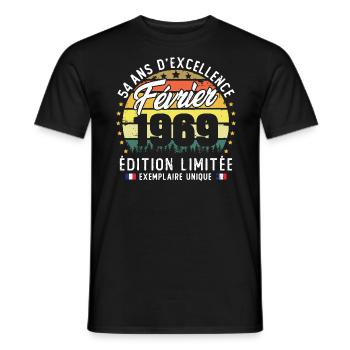 Vintage Cadeau Anniversaire 54 Ans Février 1969 - T-shirt homme - noir - Devant - AI Model Male 178 light (178cm)