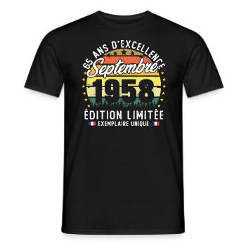 Vintage rétro septembre 1958 anniversaire 65 Ans - T-shirt homme - noir - Devant - AI Model Male 178 light (178cm)
