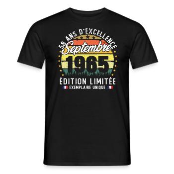 Vintage rétro septembre 1965 anniversaire 58 Ans - T-shirt homme - noir - Devant - AI Model Male 178 light (178cm)