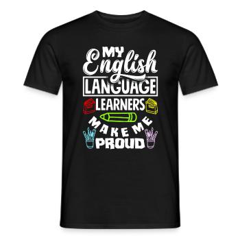 Professeur d’anglais langue ESL Linguiste Enseignement multilingue - T-shirt homme - noir - Devant - AI Model Male 178 light (178cm)