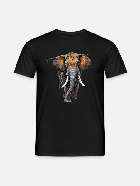 Bunter Elefant im Boho Ethno Style - Männer T-Shirt - Schwarz
