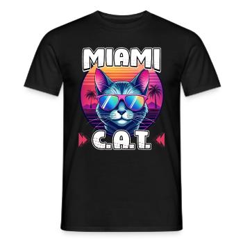 Miami Cat Retro Sunset with Cool Sunglasses Funny - Men's T-Shirt - black - Front - AI Model Male 178 light (178cm)